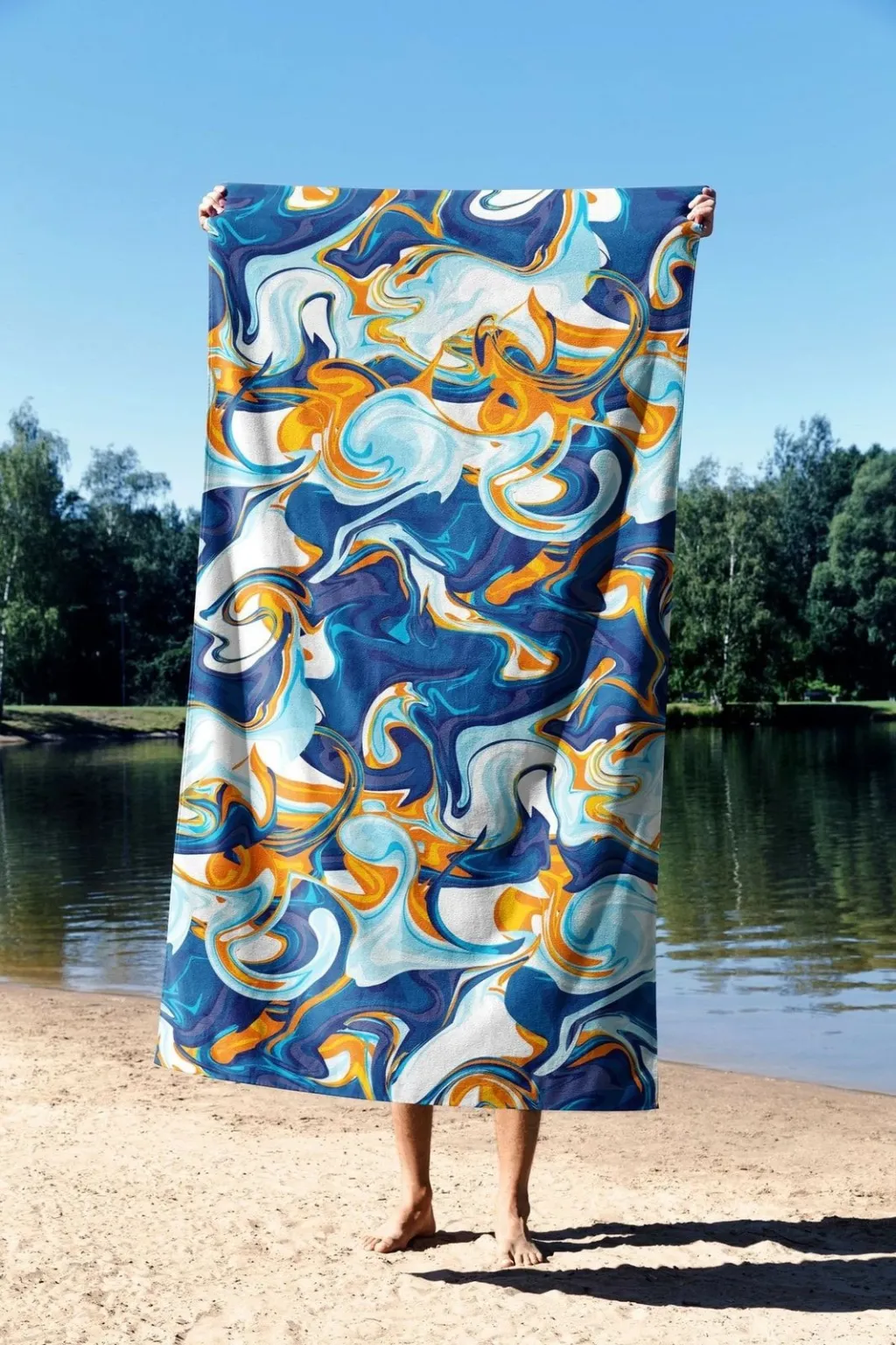 Peshqir plazhi Mijolnir, dizajn Liquid Marble, 90x150cm - 2