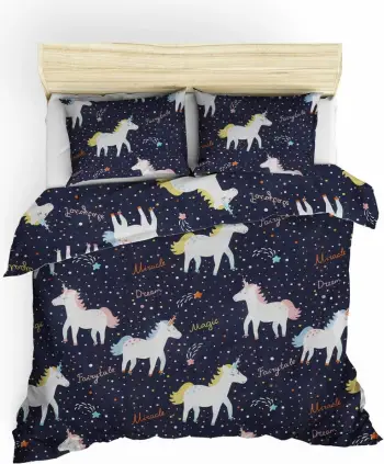 Set mbulesë për jorgan dopio, Magic Unicorn, ngjyrë e kaltër e errët