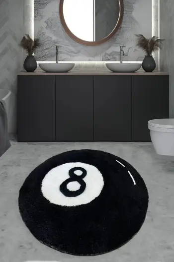 Tapet akrilik për banjo, model bilardo 8, Mijolnir, zi/bardhë, Ø100cm