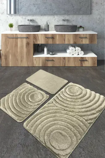 Set tapetë banjoje akrilik (3 copë), Mijolnir, model valë, ngjyrë gur