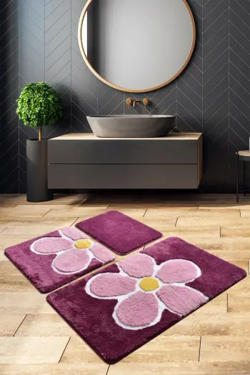Set tapetash akrilike për banjo (3 copë), lule, ngjyrë vjollcë