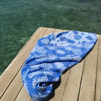 Peshqir plazhi Fouta, ananas, ngjyrë kaltër, Mijolnir