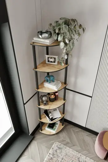 Raft këndi për libra, ngjyrë lisi, Skye Decor, 6 nivele