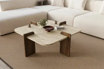 Tavolinë kafeje Skye Decor, Poalla, travertin, dru arre