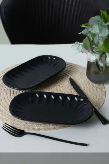 Set pjatash servirëse (2 copë), Hermia Concept, X00017597, ngjyrë e zezë mat