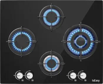 Sobë gazi IsEasy MGBG-654A me panel xhami, 4 djegës, e zezë
