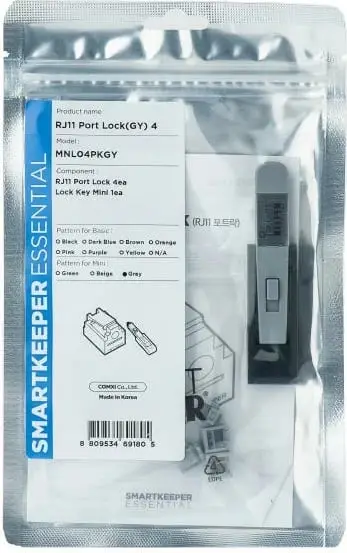 Set bllokuesish porte RJ11, SmartKeeper MNL04PKGY, 4x bllokues + 1x çelës mini, gri