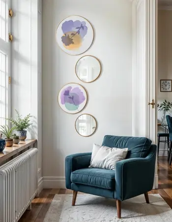 Set dekorativ me piktura MDF të kornizuara dhe pasqyra (4 copë), Wallity, Roundmirrorset - 0005