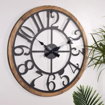 Orë muri dekorative, metalike, Wallity Bonni, e zezë dhe lis, 80cm