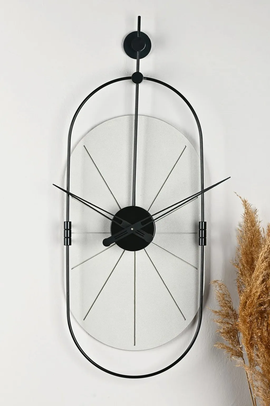 Orë muri dekorative metalike Wallity, e bardhë/zezë, 77x29cm - 1