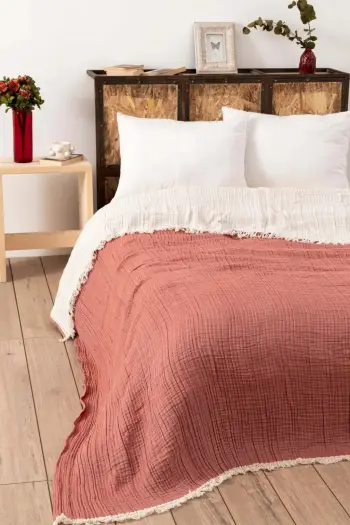 Mbulesë dyshe për shtrat, muslin, ngjyrë e kuqe kashte, L'Essentiel Linge de Maison