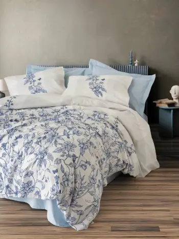 Set mbulesash për dyshek dopio Ranforce, L'Essentiel Linge de Maison, Linora, ngjyrë kaltër