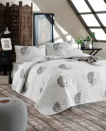 Set mbulesë dysheku dopio Palma, ngjyrë gri-bardhë, L'Essentiel Linge de Maison