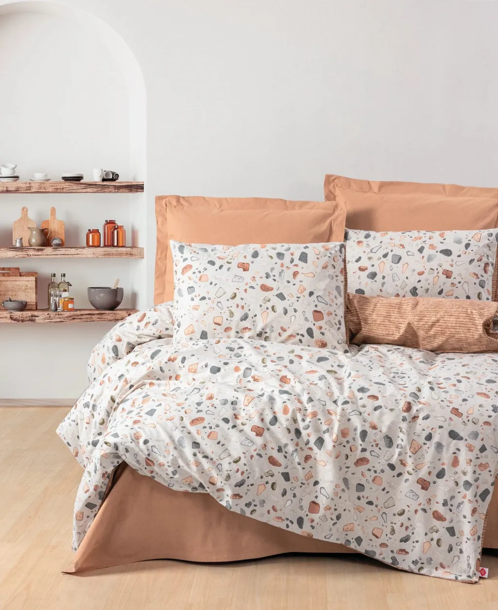 Set mbulesë për dyshek dopio, ngjyrë karamel dhe e bardhë, L'Essentiel Linge de Maison - 1