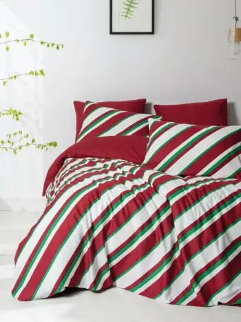 Set mbulesash për dyshek dopio, Ranforce, ngjyrë e kuqe, e bardhë dhe e gjelbër, L'Essentiel Linge de Maison, Merry