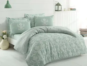 Set mbulesë për jorgan dopio, ngjyrë jeshile deti dhe e bardhë, L'Essentiel Linge de Maison, Pure