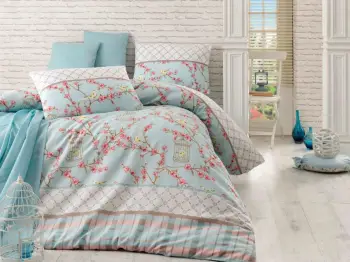 Set mbulesë për jorgan dopio, Birdcage, ngjyrë turquoise, L'Essentiel Linge de Maison