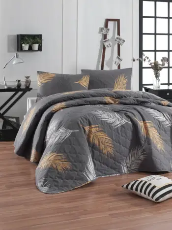 Përparëse krevati e madhe, e qepur, ngjyrë ari dhe gri, Olivia, L'Essentiel Linge de Maison, 200x250cm
