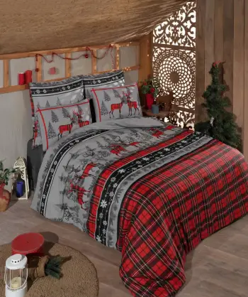 Set mbulesë për jorgan king size, ngjyrë e kuqe, gri, e zezë, L'Essentiel Linge de Maison, motiv Krishtlindjesh