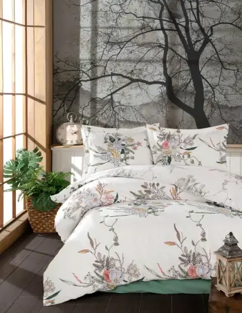Set mbulesash për dyshek dopio Ranforce, L'Essentiel Linge de Maison, Salom, ngjyrë e bardhë, kafe, rozë, e gjelbër