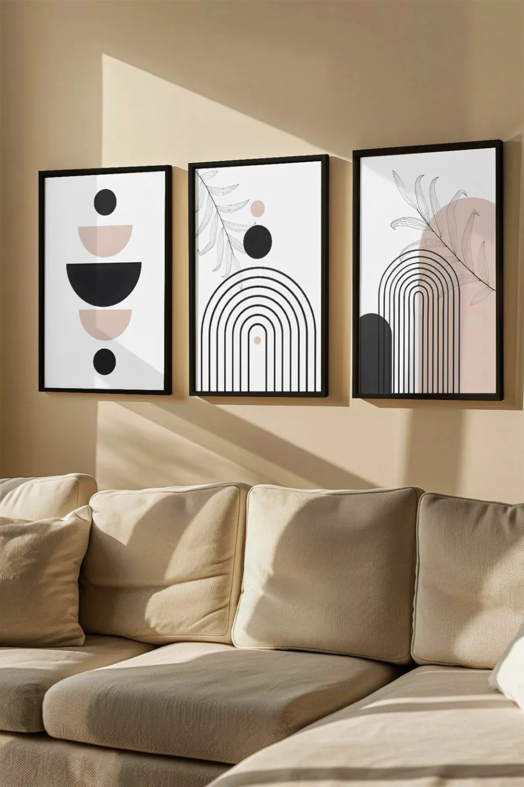 Pikturë dekorative me kornizë (3 copë), Wallity, Artvmodel12-Sıyah - 1