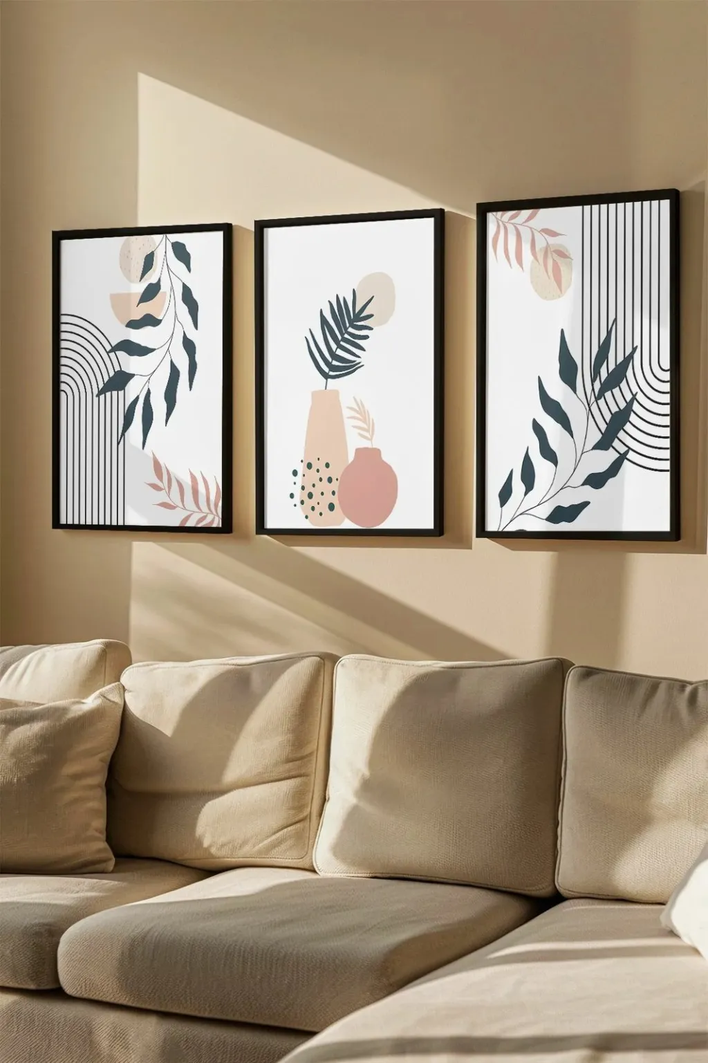 Pikturë dekorative me kornizë (3 copë), Wallity, Artvmodel30-Sıyah - 1