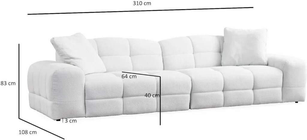 Divan treshe Pescara Lounge, ngjyrë e bardhë, Atelier del Sofa - 6