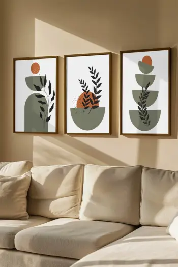 Set pikturash dekorative me kornizë (3 copë), Wallity, Artvmodel6-Kahve