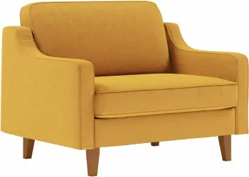Divan një vendësh Robin, kadife ngjyrë mustard, këmbë dru arre