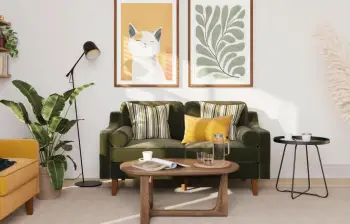 Divan dy ulëshe, ngjyrë jeshile vaji, këmbë druri arre, Robin 2