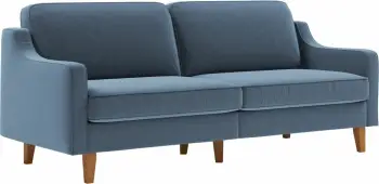 Divan treshe Robin, ngjyrë ocean blue, këmbë dru arre