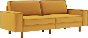 Divan treshe Sparrow, ngjyrë mustard, këmbë druri arrë