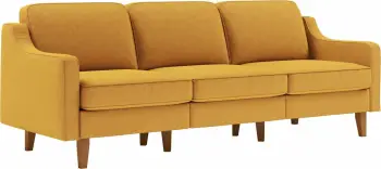 Divan treshe Robin Extra, ngjyrë mustard, këmbë druri walnut