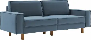 Divan treshe Sparrow, ngjyrë Ocean Blue, këmbë druri Walnut
