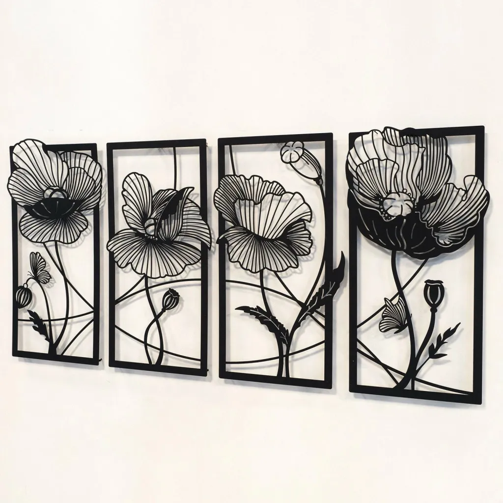 Aksesor dekorativ metalik për mur, lule, Wallity, APT573MS, 95x46cm - 3