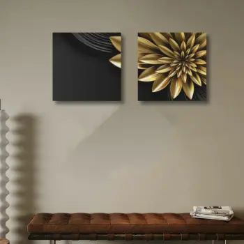 Pikturë dekorative në kanavacë, 2 copë, ngjyrë ari e zezë, Wallity, ASR2-CNV25-12, 50x50cm