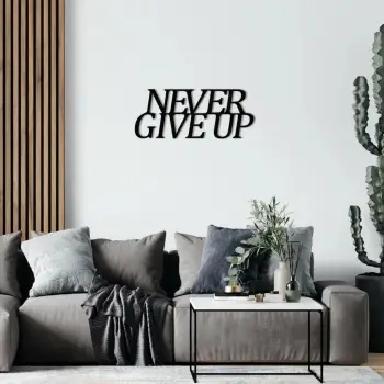 Aksesor dekorativ metalik për mur, Wallity, Never Give Up, ngjyrë e zezë, 50x20cm