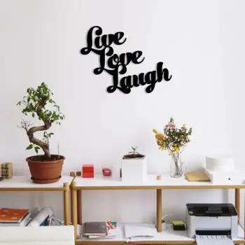 Aksesor dekorativ metalik për mur, Wallity, Lıve Love Laugh, ngjyrë e zezë