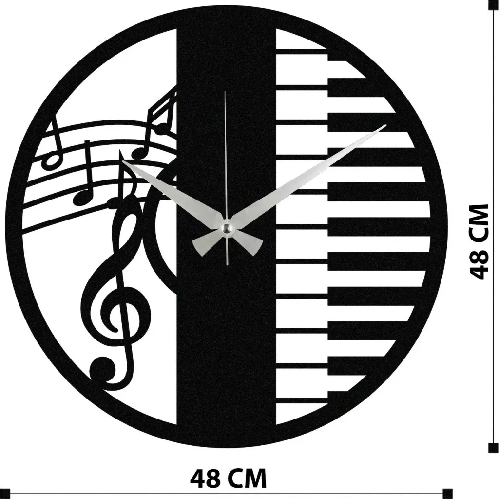 Orë muri dekorative prej metali, Wallity Enzoclock - S008, e zezë, 48x48cm - 6