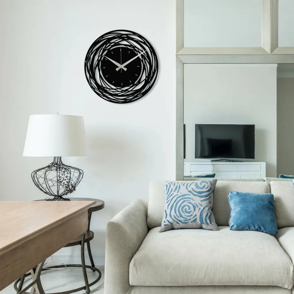 Orë muri dekorative metalike Wallity, Enzoclock - S022, e zezë, 48x48cm - 1