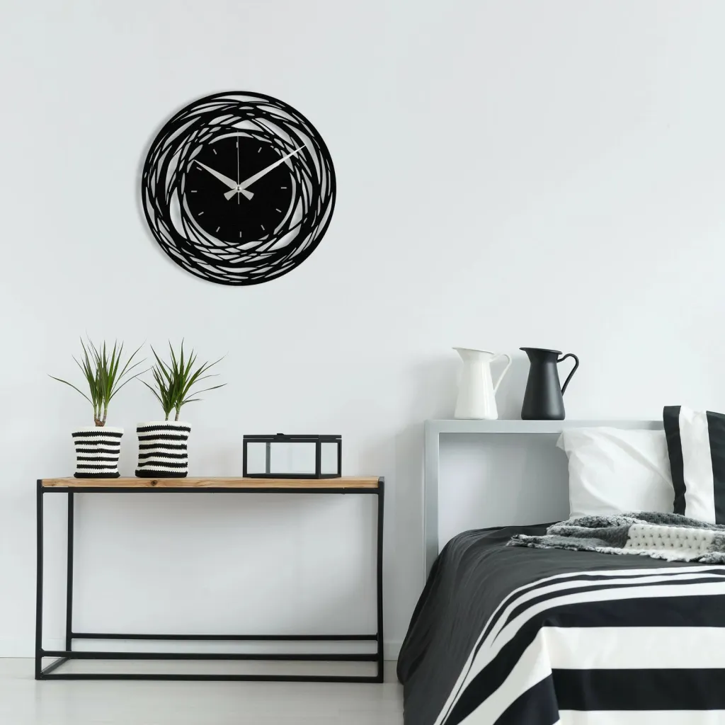 Orë muri dekorative metalike Wallity, Enzoclock - S022, e zezë, 48x48cm - 3