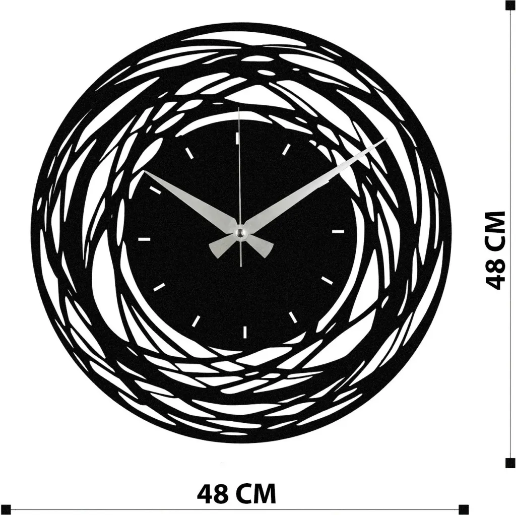 Orë muri dekorative metalike Wallity, Enzoclock - S022, e zezë, 48x48cm - 6
