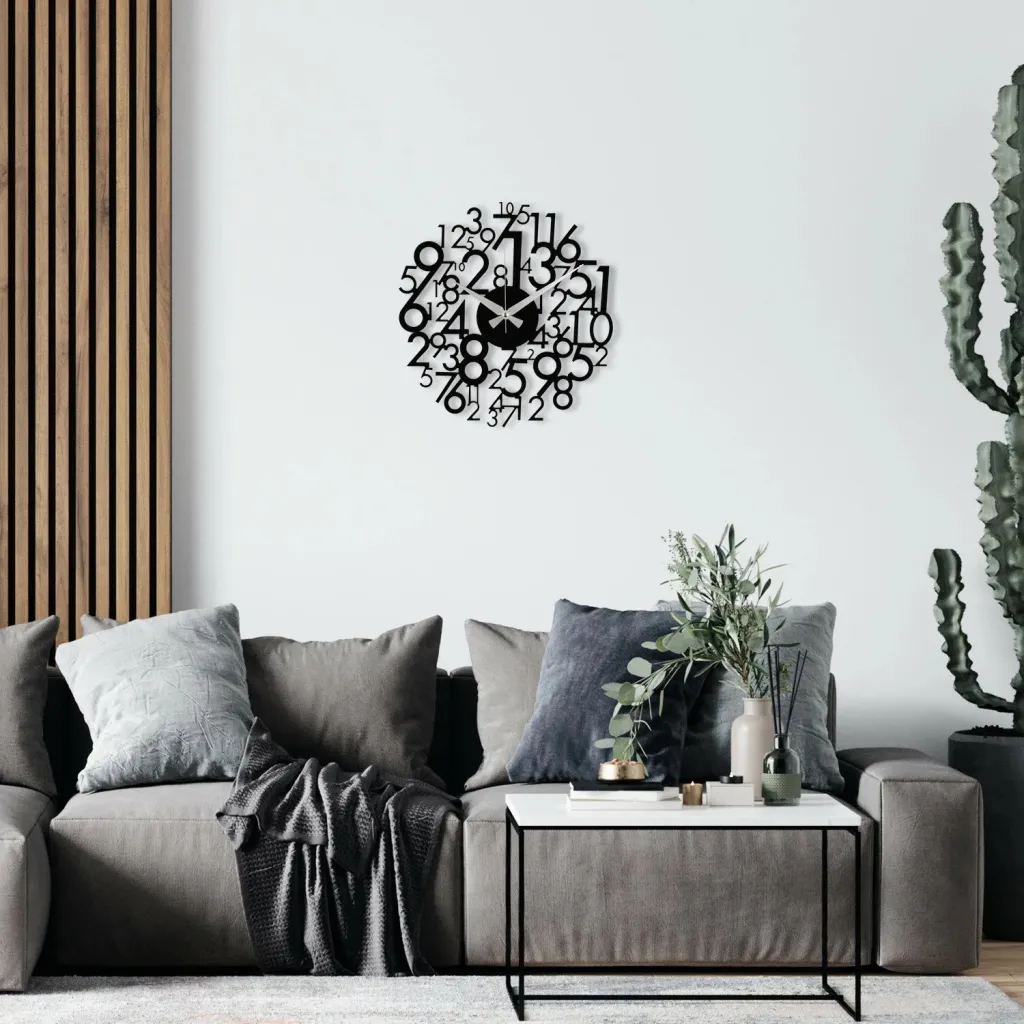 Orë muri dekorative prej metali, Wallity Enzoclock - S019, e zezë, 48x48cm - 1
