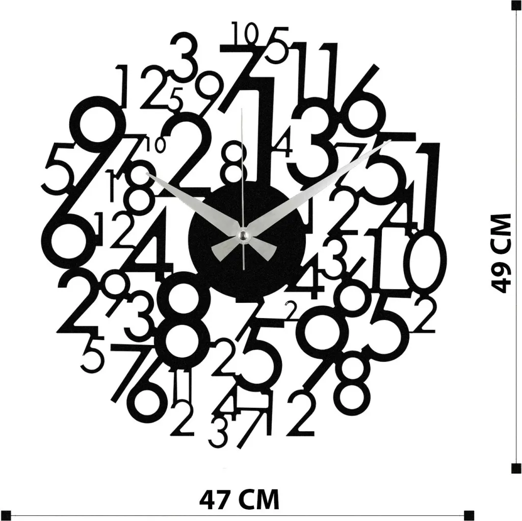 Orë muri dekorative prej metali, Wallity Enzoclock - S019, e zezë, 48x48cm - 6