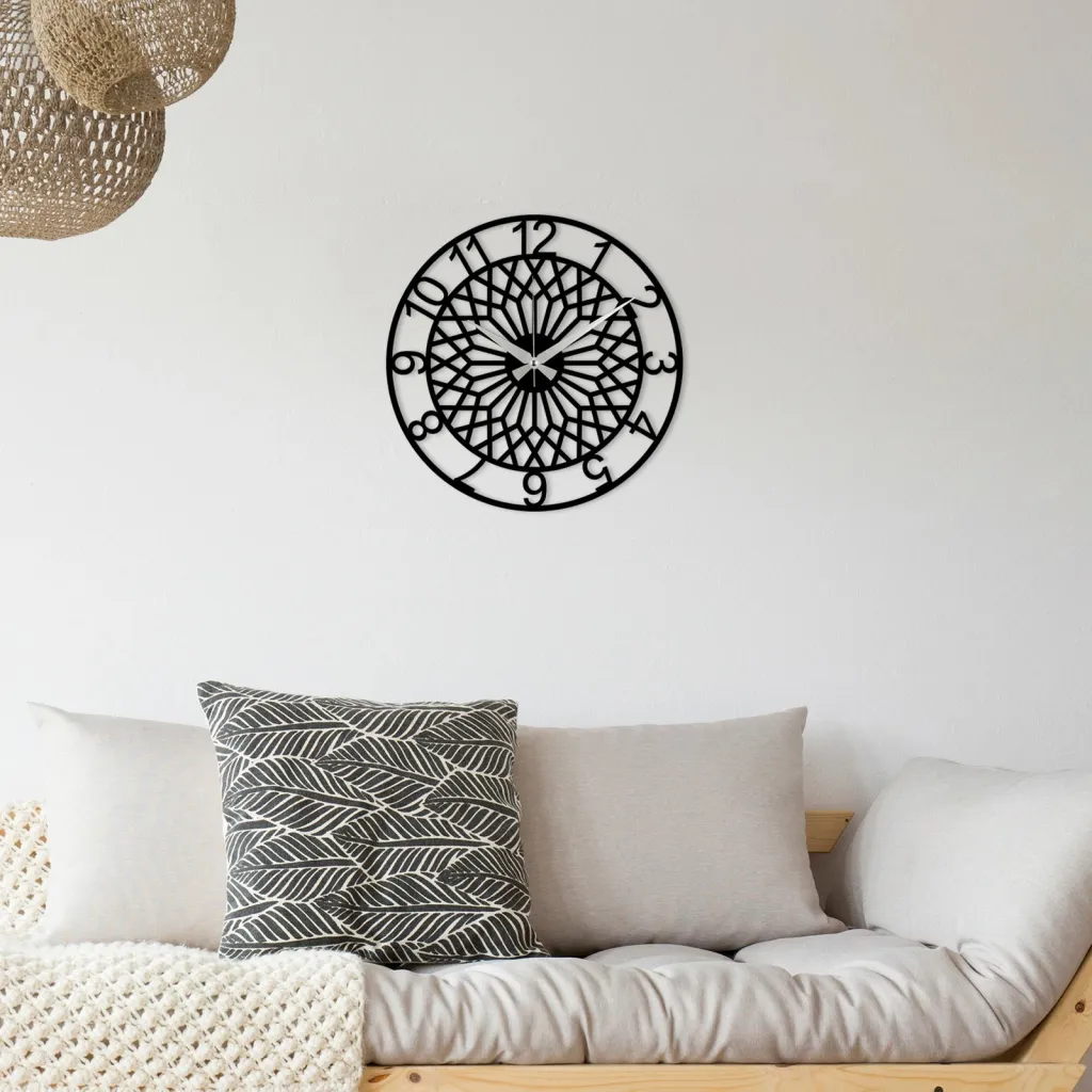 Orë muri dekorative prej metali, Wallity Enzoclock - S009, e zezë, 48x48cm - 1