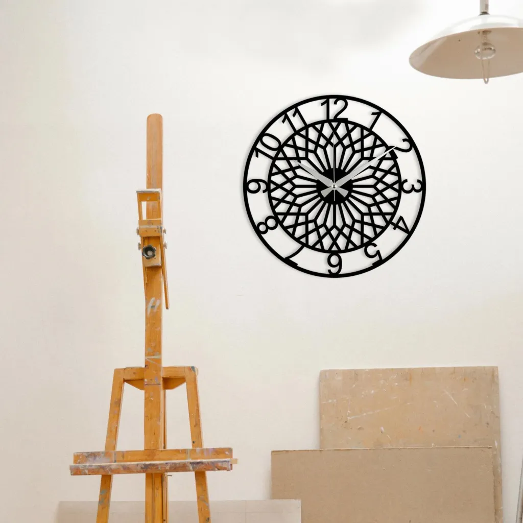 Orë muri dekorative prej metali, Wallity Enzoclock - S009, e zezë, 48x48cm - 2