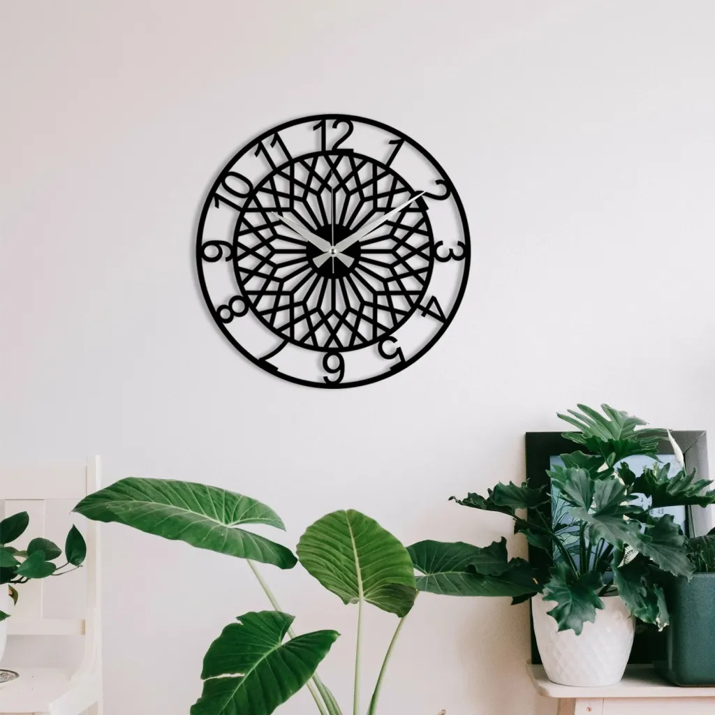 Orë muri dekorative prej metali, Wallity Enzoclock - S009, e zezë, 48x48cm - 3