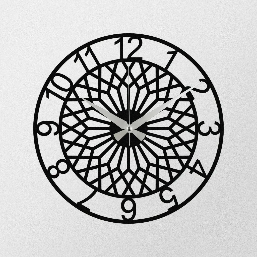 Orë muri dekorative prej metali, Wallity Enzoclock - S009, e zezë, 48x48cm - 4