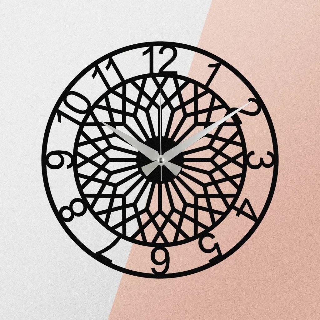 Orë muri dekorative prej metali, Wallity Enzoclock - S009, e zezë, 48x48cm - 5