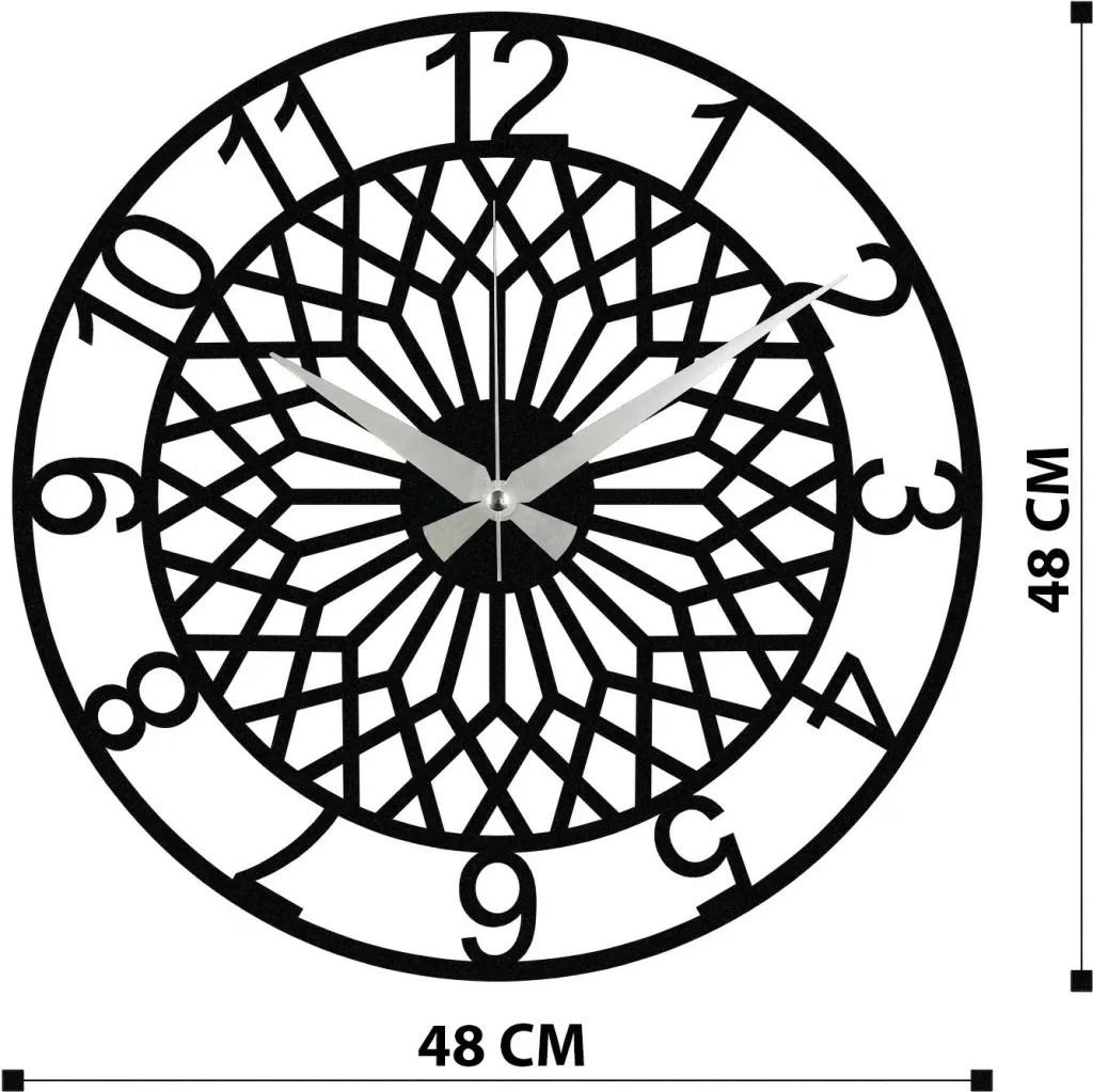 Orë muri dekorative prej metali, Wallity Enzoclock - S009, e zezë, 48x48cm - 6